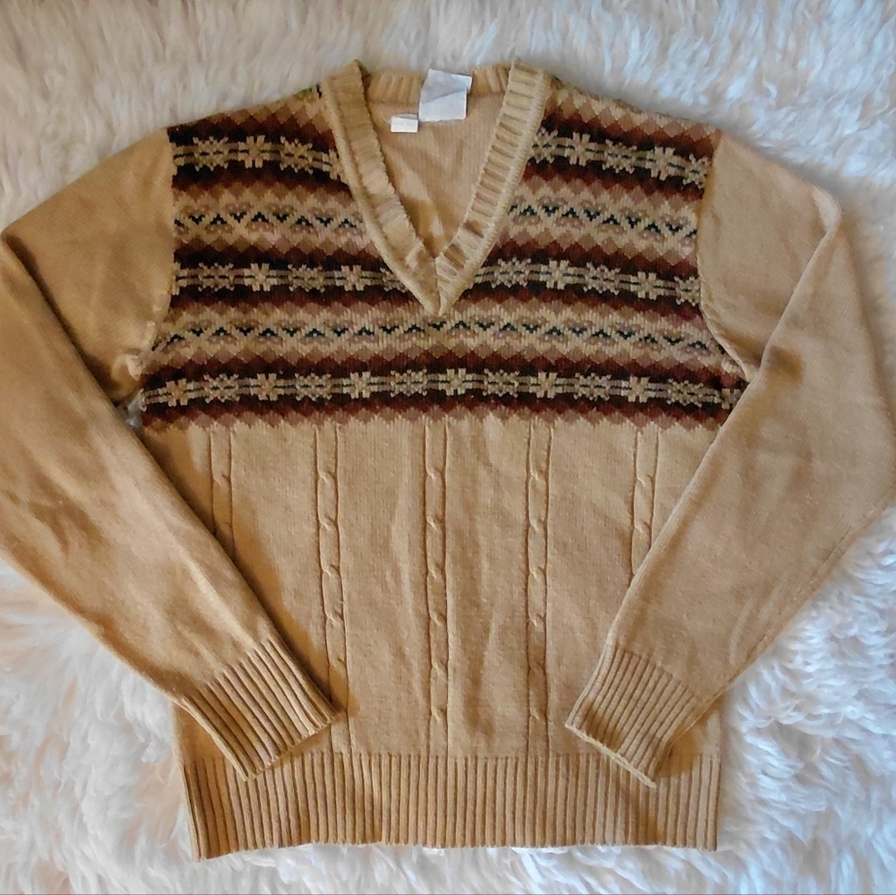 80's 90's V-Neck Sweater Fair Isle Vintage